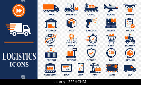 Logistics Industry Editable Vector Icons for Freight Shipping Transportation Stock Vector