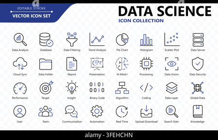 Professional Data Analytics Outline Icon Collection for Business Technology Stock Vector