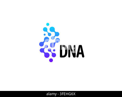 DNA logo featuring an abstract double helix built from connected molecular shape and dots in a blue and purple gradient. Ideal for genetics Stock Vector