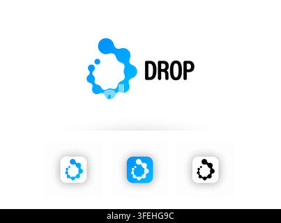 Drop water logo, blue liquid wave icon, abstract circular symbol, modern app branding. Clean identity design, mobile interface, business mark. Deep Stock Vector