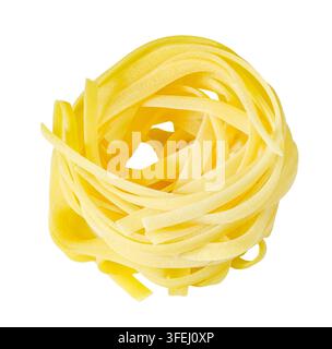raw tagliatelle nest, isolated on white background with clipping path Stock Photo