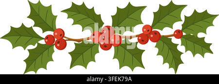 Magnificent hand drawn Christmas holly berry border vector. Delightful flat style horizontal divider branch isolated on transparent background. Perfect for holiday greeting cards and page decor. Stock Vector
