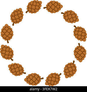 Splendid hand drawn Christmas pine cone wreath vector. Lovely flat style circular conifer element isolated. Great for rustic winter holiday design cards and packaging. Stock Vector