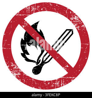 No open flame fire, open ignition source and smoking prohibited, ISO 7010 P003 Prohibition Sign, Distressed Grunge Texture, Weathered Worn Safety Pict Stock Vector