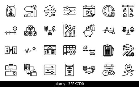 Financial planning business strategy line icon set vector illustration collection concept Stock Vector