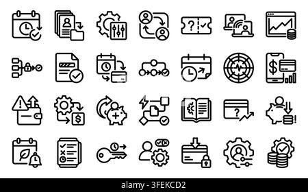 Business workflow process management line icon set vector illustration collection concept Stock Vector