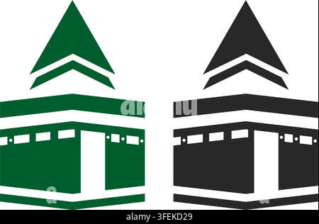 Minimalist green and black Kaaba design depicting the sacred Islamic pilgrimage site for Hajj and Umrah graphic assets. Stock Vector