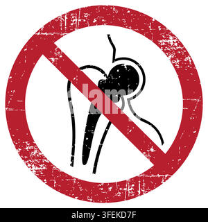 No access for people with metallic implants, ISO 7010 P014 Prohibition Sign, Distressed Grunge Texture, Weathered Worn Safety Pictogram, Red Evacuatio Stock Vector