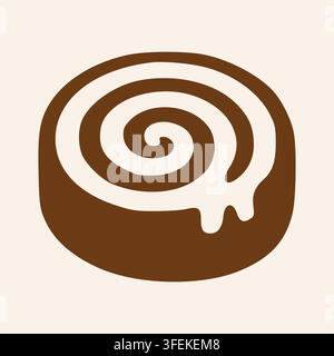 Cinnamon roll pastry with bakery, spiral shape, sweet icing, soft layers, baked dough and clean vector artwork with bold smooth contours in brown. Stock Vector