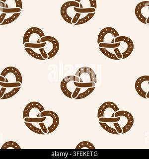 Pretzel pattern with bakery, snack, twisted shapes, baked crust, salt details and seamless vector artwork featuring repeated brown motifs on a light b Stock Vector