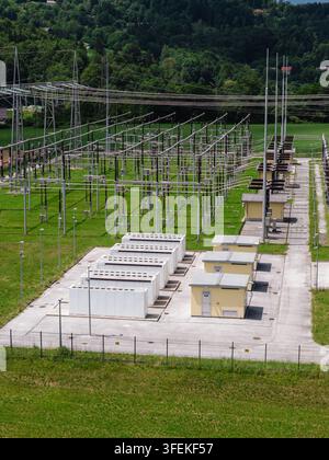 Aerial view of the BESS battery energy storage system with rows of ...