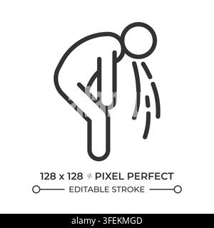Nausea and vomiting distress pixel perfect simple line icon Stock Vector