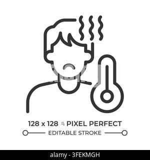 High body temperature symptoms pixel perfect simple line icon Stock Vector