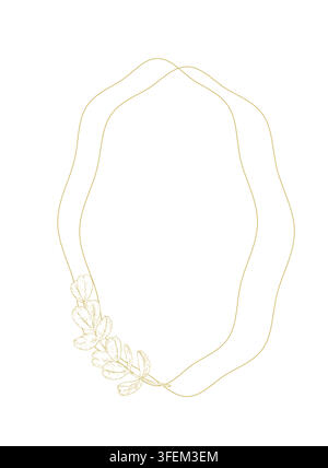Vector eucalyptus frame template with golden abstract border. Modern vertical background with blank copy space for wedding invitation. Elegant Stock Vector