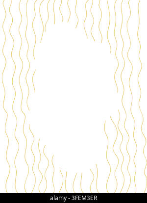Vector abstract minimalist frame with golden lines. Modern vertical background with wavy borders and blank text copy space isolated on white. Elegant Stock Vector