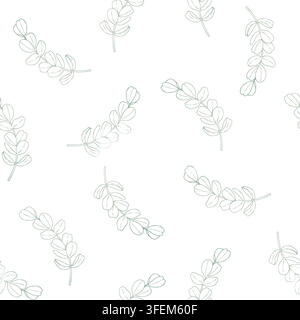 Vector green eucalyptus branch seamless pattern, graphic hand drawn isolated illustration. Botanical christmas, winter, and wedding clipart. For Stock Vector