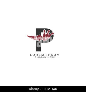 Letter P Logo with a Bowling Ball and Pins. Alphabet P Icon Design for Bowling Clubs Stock Vector