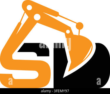 SD Excavator Logo Design for Construction and Heavy Equipment Business Stock Vector