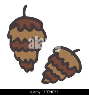 Pair Pinecone. Rustic pine cone botanical clipart isolated on white background. Doodle illustration Stock Vector