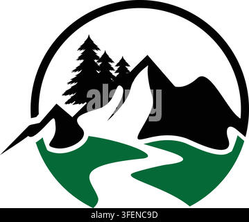 Mountain River Logo Design for Outdoor, Nature and Adventure Branding Stock Vector