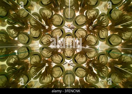 Surreal Repeated Reflections in a Kaleidoscope Mirror Room Stock Photo