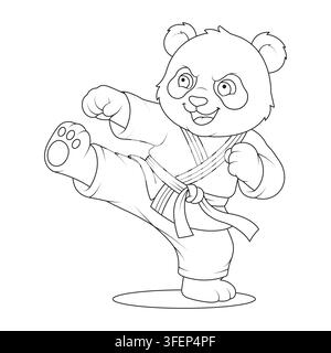 Martial arts cute fighter brave bear character karate panda action pose vector sport Stock Vector