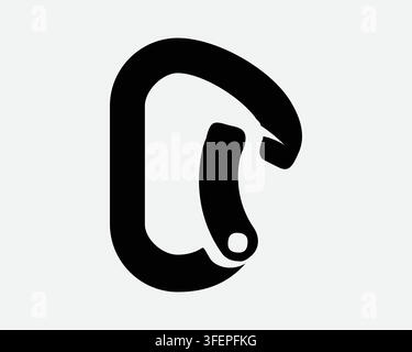 Carabiner Clip Icon Climbing Equipment Black Vector Shape Symbol Climb Safety Gear Fastener Hiking Tool Sign Stock Vector