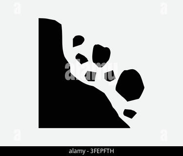 Landslide Disaster Icon Rocks Cliff Falling Hazard Warning Symbol Black Vector Graphic Safety Risk Caution Sign Stock Vector