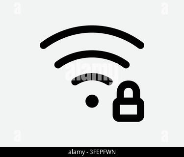 Locked Wifi Password Protected Symbol Black Outline Secured Internet Connection Network Access Icon Sign Stock Vector