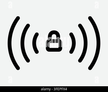 Digital Smart Lock Line Icon Cybersecurity Wireless Scan Wave Outline Symbol Security Safe Safety Symbol Shape Stock Vector
