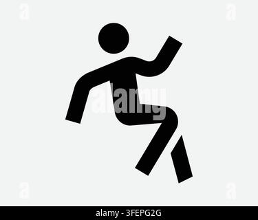 Stick Figure Fall Down Icon Man Slip Trip Accident Falling Over Sign Hazard Slippery Caution Warning Symbol Stock Vector
