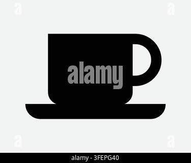 Tea Cup Shape Icon Coffee Mug Beverage Drink Sign Cafe Drink with Plate Symbol Black White Vector Graphic Stock Vector