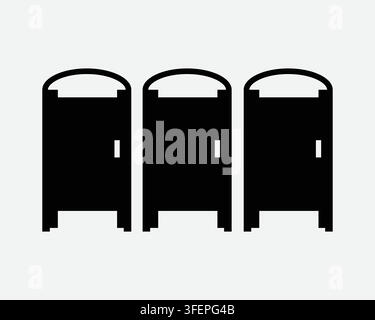 Three Bathroom Stalls Icon Toilet Cubicle Shape Restroom Washroom Room Black Silhouette Shape Sign Symbol Stock Vector