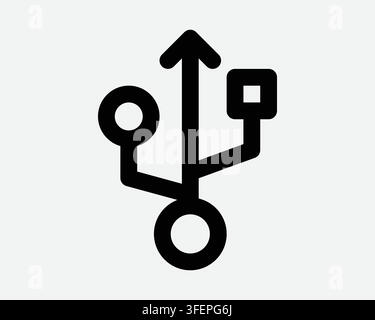 USB Line Icon Computer Network Connection Online Digital Storage Sign Outline Wire Symbol Stock Vector