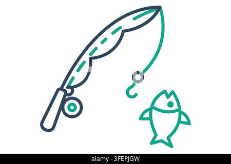 Fishing icon. line icon style. icon related to hobby and recreation. holiday elements vector illustration Stock Vector