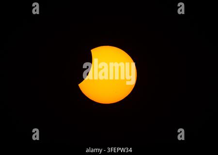 Different phases of the total solar eclipse that was seen in August 2026 in Asturias, a province of Spain Stock Photo