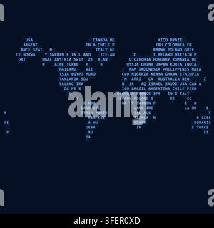 abstract word map blueprint atlantic typographic terrain world map showing binary code and text characters filling continental shapes for print decor Stock Vector
