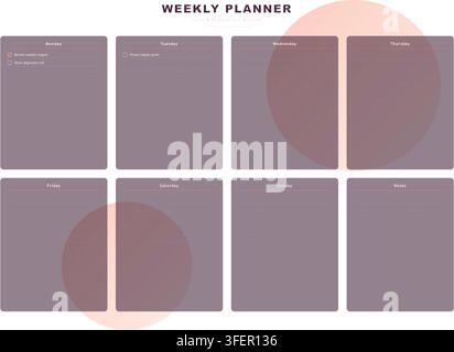 Weekly Planner Template with Daily Schedule, Tasks and Notes Stock Vector