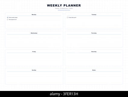 Weekly Planner Template with Daily Schedule, Notes and Productivity Checklist Stock Vector