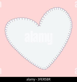 Cute heart shape frame with stylized decorative stitches. Sewed textile patch decoration detail, vector isolated illustration Stock Vector