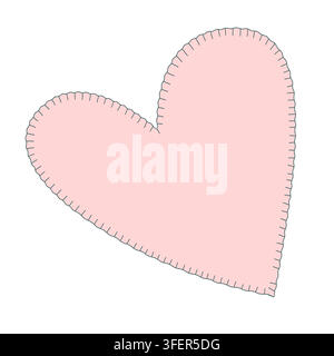Cute heart shape frame with stylized decorative stitches. Sewed textile patch decoration detail, vector isolated illustration. Stock Vector