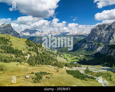 Aerial view of the winding mountain road near Belmeken, surrounded by ...