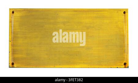 Rectangular yellow metal plate with rusty nails, isolated on a transparent background Stock Photo