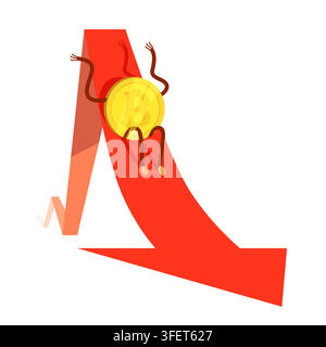 The fall of bitcoin. Cartoon vector illustration Stock Vector