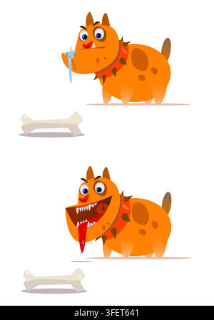 Emotional dog looks at a bone. Cartoon vector illustration Stock Vector