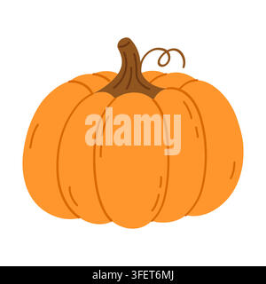 Simple Orange Pumpkin Isolated on White Background. Vector illustration Stock Vector