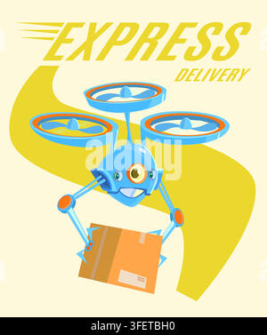 Express delivery drone. Cartoon vector illustration Stock Vector