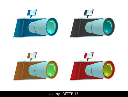 Camera four color versions. Cartoon style illustration Stock Vector