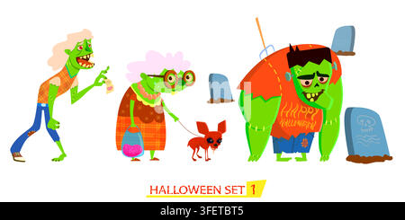 Happy Halloween, zombie set. Cartoon vector illustration Stock Vector