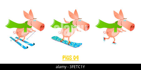 Cute pig with a camera tablet and a gift in his hands. Cartoon style illustration Stock Vector